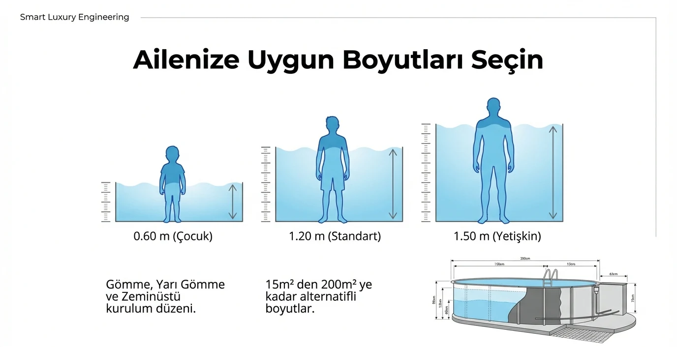 Gömme, yarı gömme ve zemin üstü kurulum seçenekleri çizimi
